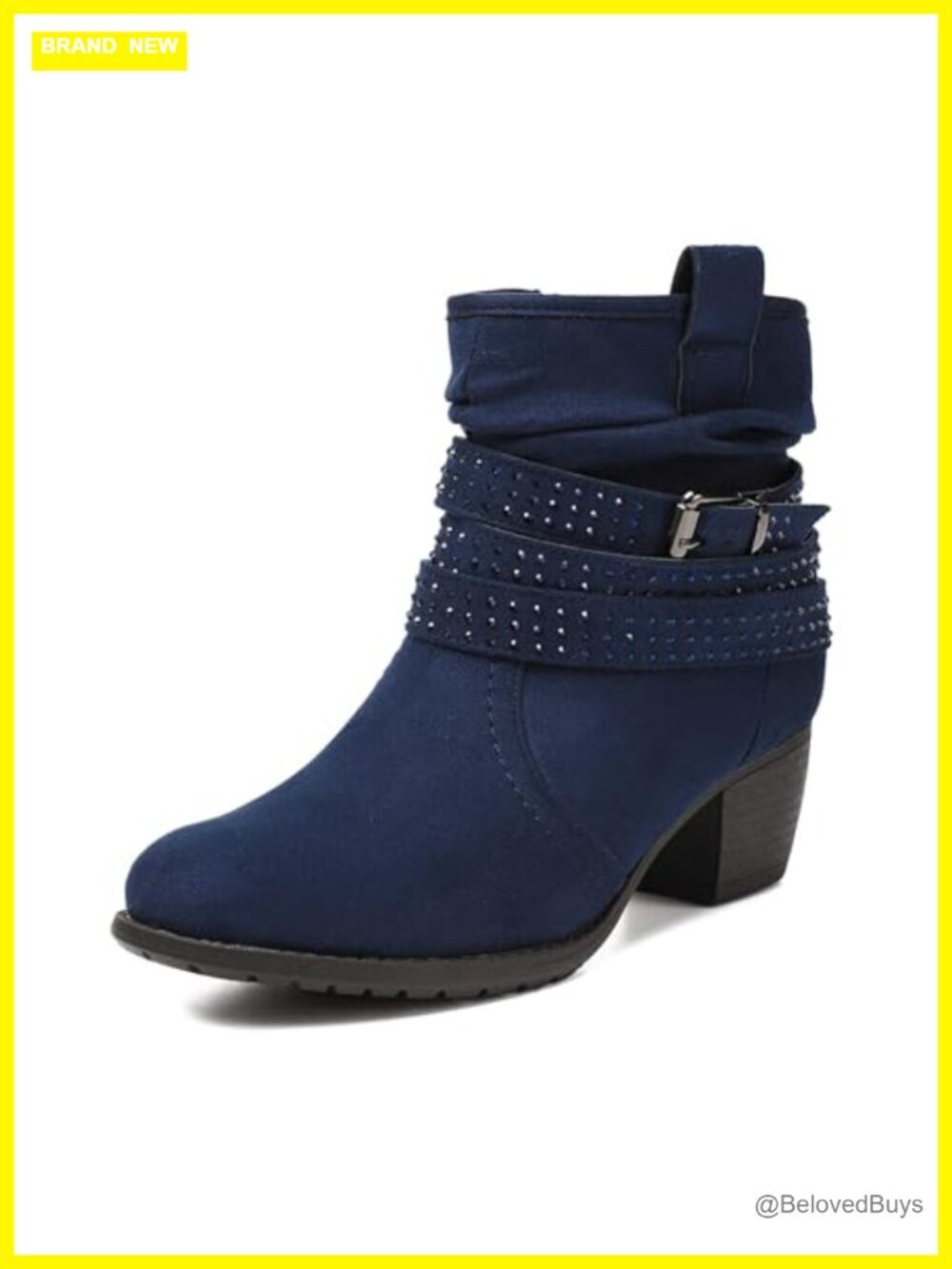 Women's Mid-Calf Boots Round Toe Comfort Low Heel Slouchy Dress Booties with